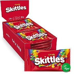 Skittles Süßigkeiten - Vegan Fruits Kaubonbons Großpackung 14 x 38g um 4,68 € statt 6,69 €