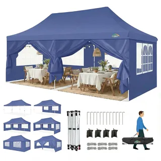 COBIZI Faltpavillon 3X6, Pavillon 3x6m Wasserdicht Stabil Winterfest, Faltbar Partyzelt mit 6 Seitenwänden & 4 Sandsack Pop up Gartenpavillon Anti-UV für Hochzeiten, Freien, Marineblau
