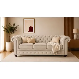 OTTO home Chesterfield Sofa Leder 3-Sitzer Beige