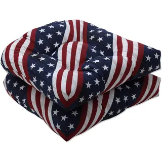 Pillow Perfect Americana Sitzkissen für drinnen und draußen, getuftet, Wetter- und lichtbeständig, 48,3 x 48,3 cm, Rot/Blau, 2 Stück