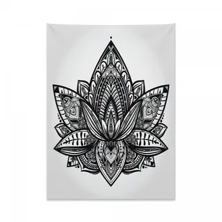 Abakuhaus Yoga Wandteppich, Lotus Blume Tattoo Kunst aus Weiches Mikrofaser Stoff Kein Verblassen Klare Farben Waschbar, 110 x 150 cm, Schwarz und Grau - Grau