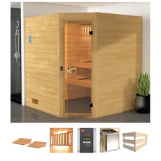 Bild von Sauna »Vaasa 2 Eck«, 7,5 kW Ofen mit ext. Steuerung beige