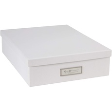 Bigso Box of Sweden OSKAR Dokumentenbox für A4 Papier, Broschüren usw. – Schreibtischablage mit Deckel und Griff – Aufbewahrungsbox aus Faserplatte und Papier – weiß