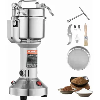 Vevor elektrische Getreidemühle tragbare Hochgeschwindigkeits-Gewürzmühlen kommerziell 750 g 2000 W, Pulverisierer aus Edelstahl, 28000 U/min für trockene Körner Gewürze Müsli Kaffee Mais Pfeffer