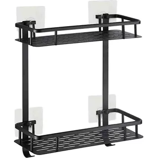 Laimew Duschregal, Badregal ohne Bohren Aluminium Selbstklebendes Badregal mit Hängenden Haken (2 Etagen