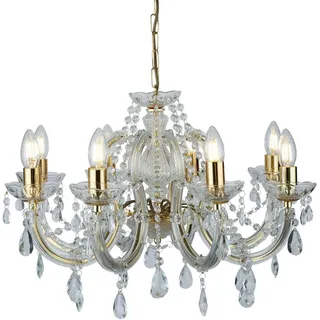 Kristall-Hängeleuchte , Goldfarben , Metall, Kunststoff, Glas , 100 cm , Lampen & Leuchten, Leuchtenserien