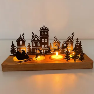 Adventkerzenhalter, Moderner Adventkranz, Adventkerzenhalter für kleine Kerzen, Metall Adventskranz mit Holzständern, Weihnachtsdeko (A)