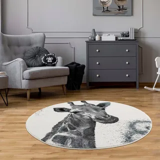 Carpet City Kinderteppich CARPET CITY "Savanna 9370", beige (cream), H:11mm Ø:120cm, Polypropylen (PP), Teppiche, Kinderteppich, Spielteppich, Teppich, Giraffe, Creme/ Grau, Kurzflor