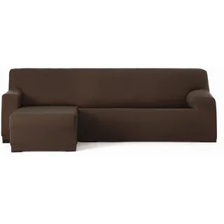 Eysa Bi-elastischer Sofabezug für Chaiselongue, mit kurzem Arm auf der linken Seite, Farbe Braun, Design Harlem