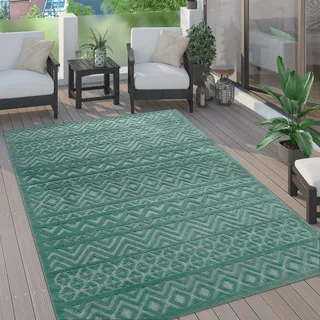 Outdoor Teppich wetterfest Boho & Skandi 3D-Optik für Terrasse, Balkon & Garten Grösse 120 cm Rund - Türkis