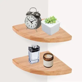 Massivholz-Hänge-Eckplatten 18 cm - Set aus 2 - inkl. Schrauben - für Schlafzimmer und Wohnzimmer - Küchenregal - Dampfschutzplatten