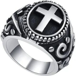 OIDEA Herren Ringe, Männer Vintage Gothic Kreuz Siegelring aus Edelstahl Silber, Ringgröße 62 (19.7)