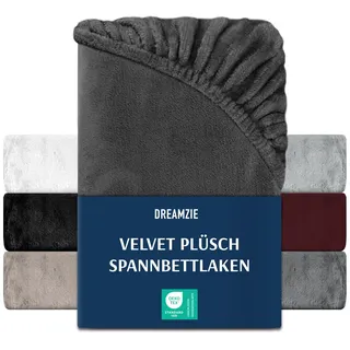 DREAMZIE Premium Frottee Spannbettlaken 180 x 200-200x200, Cashmere-Touch Bettlaken Jersey Fleece Spannbetttuch Laken, Dunkelgrau