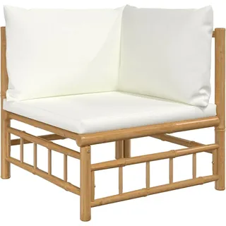 vidaXL Garten-Ecksofa mit Cremeweißen Kissen Bambus - Weiß