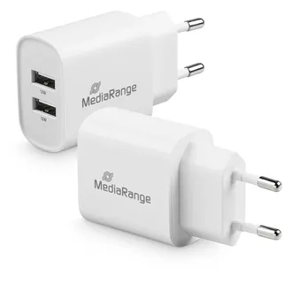 MediaRange USB-Ladeadapter - 2-Port Steckdosen-Ladeadapter 12W, 2X USB-A Ausgang zum gleichzeitigen Laden von Mehreren Endgeräten