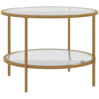 Homcom Beistelltisch, Gehärtetes Glas, Gold , Goldfarben , 60x43x60 cm , Wohnzimmer, Wohnzimmertische, Beistelltische