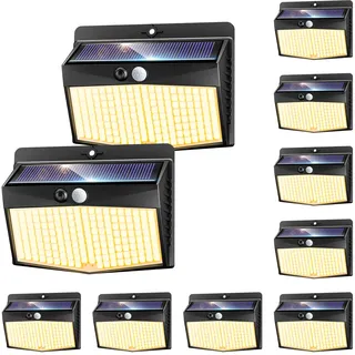 nipify Solarlampen für Außen mit Bewegungsmelder, 3 Modi 10 Stück Solarleuchten Aussenleuchte, 168 LED Warmweiß Superhelle Solar Lampe Solarstrahler IP65 Wasserdichte für Garten Garage Hof Wand