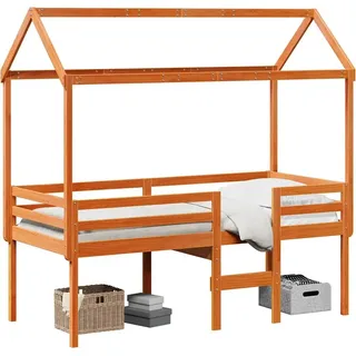 vidaXL Hochbett mit Dach Wachsbraun 75x190 cm Massivholz Kiefer - Braun