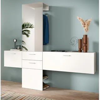 Garderobe Set 3-teilig "Carry" in weiß, Flurgarderobe mit Spiegel und Stauraum - Weiß