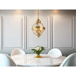 Außergewöhnliche Pendelleuchte 3 flammig mit Glaskugel & Stahl Messing, Ø37cm