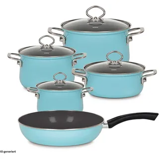 RIESS NOUVELLE KRISTALLBLAU Topf-Set 5-tlg. Fleischtopf 16 cm + Fleischtopf 20 cm + Kasserolle 20 cm + Bratpfanne 28 cm