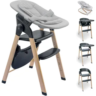babyGO Levels Hochstuhl Newborn – mitwachsender Hochstuhl ab Baby, klappbar, belastbar bis 110 kg, sicher & stabil, verstellbare Fußstütze, abnehmbarer Tisch (Schwarz)