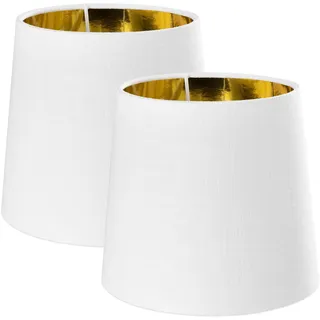 Navaris 2x Lampenschirm Tischlampe E14 rund - 15,2cm hoch - 13,7-17,2cm breit - Lampenschirme für Tischlampen Set - E 14 Leuchtenschirm Weiß-Gold