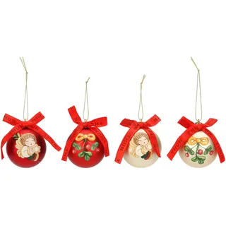 THUN, Set mit 4 Weihnachtskugeln rot und Gold aus Polyester, kleine Ausführung, Weihnachts-Kollektion, Set mit 4 Kugeln für Weihnachtsbaum, Geschenkidee zu Weihnachten, Ø 6 cm