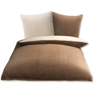 Gözze - Wendebettwäsche, Cashmere-Feeling, Bettbezug: 155 x 220 cm, Kissenbezug: 80 x 80 cm, Mikrofaser - Taupe/Wollweiß