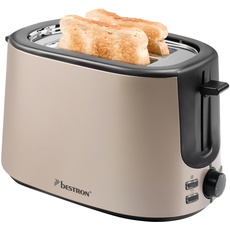 Bestron Toaster mit 2 Röstkammern, Toaster für 2 Scheiben, mit 7 Bräunungsstufen, Krümelschublade & Brötchenaufsatz, 1000 Watt, Satin Collection, Farbe: Hellbeige