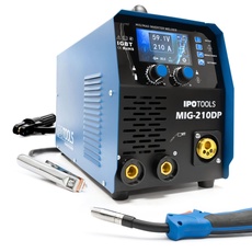 IPOTOOLS MIG-210DP 6in1 MIG MAG Schweißgerät - Schutzgas Schweissgerät mit 210 A Synergic Puls Doppelpuls Funktion/Fülldrahtschweißgerät und Elektroden/E-Hand/IGBT / 230V / 7 Jahre Garantie