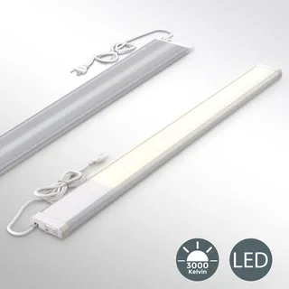 B.K.Licht LED Leiste mit Ein-Ausschalter, warmweiße Lichtfarbe, inkl. Steckerkabel, Unterbauleuchte Küche, LED Lichtleiste Küche, Schrankbeleuchtung, Küchenlampe, 57,5x4,9x1,3 cm, Weiß-Silber