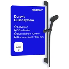 Duravit Universal Duschsystem, Duschset mit 3 Strahlarten (Rain, Intense Rain, Soft Rain), Duschstange (700 mm) mit höhenverstellbarer Handbrause, Brauseschlauch mit Verdrehschutz, Schwarz Matt