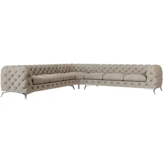 S-Style Möbel Ecksofa Chesterfield Laura Dunkle Creme Samt , Textil , Echtholz,Buche, Birke , Füllung: Polyetherschaumkern,Polyetherschaumkern , Eckteil, L-Form,L-Form , 323x323 cm , Blauer Engel, FSC Mix, Oeko-Tex®, Hergestellt in Europa , Wohnzimmer, Sofas & Couches, Wohnlandschaften, Ecksofas
