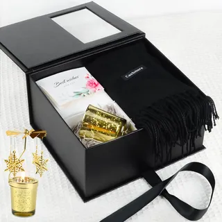 Geschenke für Frauen Valentinstag, Valentinstags Geschenk für Ihn/Sie, Duftkerzen Geschenkset mit Kerzen Karussell, Schwarz Langer Schal, Valentinstag Geburtstag für Frauen Freundin