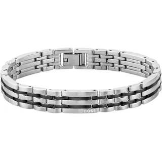 Boss Gliederarmband Edelstahlfarben Schwarz 19 cm