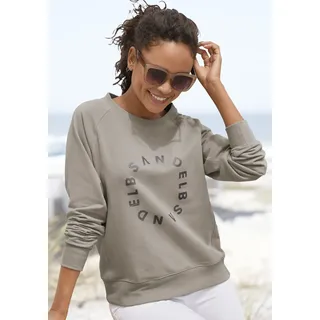 Sweatshirt ELBSAND, Damen, Gr. XL (42), grau (taupe), angeraute Sweatware, Obermaterial: 95% Baumwolle, 5% Elasthan, unifarben mit Farbeinsatz, figurumspielend hüftlang, Rundhals, Sweatshirts Sweatshirt, mit Frontprint, Rundhalsausschnitt, Printpullover, casual-sportlich, Topseller