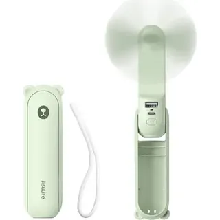 Jisulife Mini Handheld Fan, 3 in 1 wiederaufladbare USB [12-19 Arbeitszeit] Power Bank, Taschenlampe, tragbare Fan-Reise/Sommer, Geschenke Frauen, hel