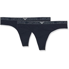 Emporio Armani Damen Emporio Armani Women's 2-pack Essential Studs Logo Thong Panties, Marine, L EU