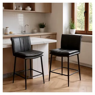 2er Set Barhocker aus Kunstleder mit gepolsterten Sitzen für die Küche, armlose Hochstühle für Kücheninseln und Wohnzimmer (Grau) - Grau