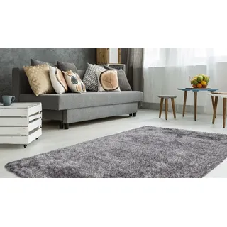 Bruno Banani Hochflor-Teppich »Alga« rechteckig 40 mm Höhe Uni, Shaggy, Langflor, besonders weich und kuschelig, Wohnzimmer, grau