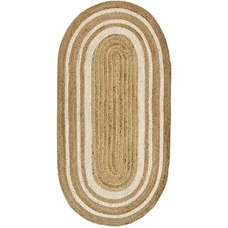 HAMID - Jute-Teppich Alhambra Oval Natural Color, 90x150cm, 100% handgemachter Jutefaser-Teppich, für Wohnzimmer, Schlafzimmer, Dekoration, (70x140cm)