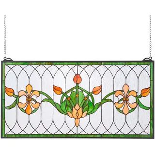 VEVOR Buntglasfensterpaneel (810 x 433 mm) hängendes Buntglas mit Kette, Buntglas im Tiffany-Stil zum Aufhängen, traditionelles rechteckiges Vintage-Kunsthandwerk Fensterdekor für Küche & Kirchen