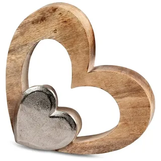 Formano Deko Herz aus Alu Mango Holz zum stellen 18 cm Tischdeko Dekoration - Braun