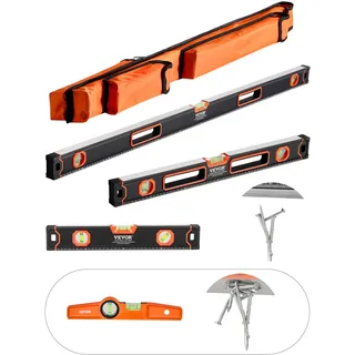 Vevor 4-teiliges Torpedo-Wasserwaagen-Set, 120/60/40/25cm Kastenwasserwaagen-Set, Libellen-Lineal für 45/90/180 Grad, Messwerkzeug aus Aluminiumlegierung (nur 10 Zoll ist magnetisch)