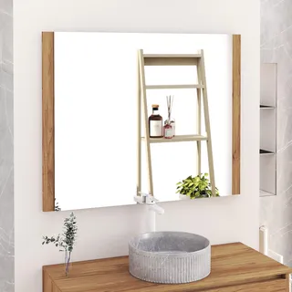 Baikal Badezimmerspiegel, Spiegel mit Holzseite, Option mit und ohne LED, Stile, passend für Badezimmer oder jeden Wohnraum, 100 x 80 cm, Teka-Holz