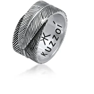 Silberring KUZZOI "Ring Herren Feder Vintage Trend Massiv 925 Silber" Gr. 64, schwarz, Fingerringe, Herren, 64, Silber 925 (Sterlingsilber), Silberring