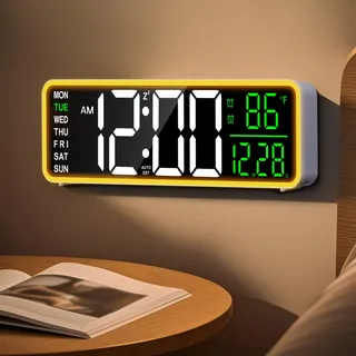 Mee 2ou 9 Zoll Digitaler Wecker Wanduhr mit Nachtlicht, Dual-Alarm, Snooze und dimmbarer Helligkeit, Temperaturanzeige, 12/24H, Timer, Netzbetrieb mit Batteriepuffer