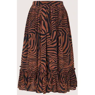 Sommerrock MADELEINE "Faltenrock Midirock mit Zebra-Print", Damen, Gr. 46, schwarz (nussbraun, schwarz), Obermaterial: 100% Viskose CV., Modern, A-Linie, Röcke Sommerrock, Zebra-Print
