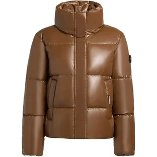 Winterjacke KHUJO "Winterjacke Rinja2 Shiny", Damen, Gr. M, braun (copper braun), Obermaterial: 100% Polyester PES.  Obermaterial: Futter: 100% Nylon NY. 100% Polyester PES., gerade hüftlang, hoch geschlossener Ausschnitt, Ärmel ohne Ärmelschlitz normaler Saum, Jacken Winterjacke, Schimmernde Winter Steppjacke mit doppeltem Kragen